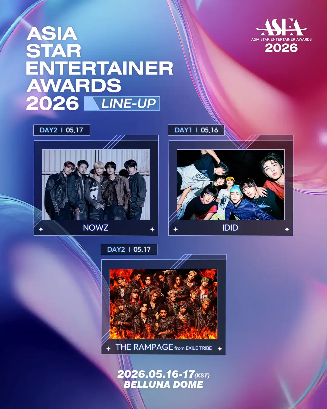 NOWZ・IDID・THE RAMPAGE from EXILE TRIBE、「ASEA 2026」出演決定！韓⽇“注⽬株”がベルーナドームに集結